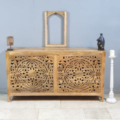 Indian Hand Carved Solid Wood Chest of Drawer Natural D47