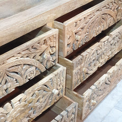 Indian Hand Carved Solid Wood Chest of Drawer Natural D47