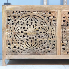 Indian Hand Carved Solid Wood Chest of Drawer Natural D47