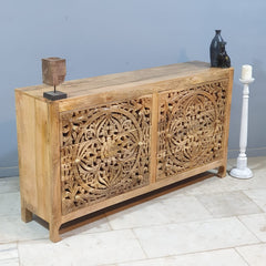 Indian Hand Carved Solid Wood Chest of Drawer Natural D47