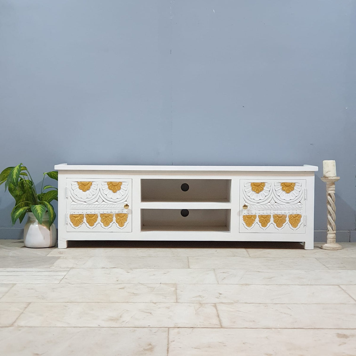 Handmade Indian Furniture Solid Hard Wood TV Unit 160x40x50 cm