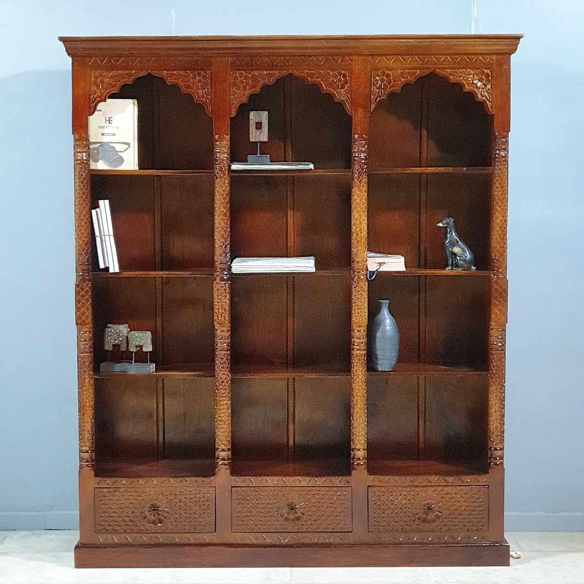 Mehrab Indian Hand Carved Solid Wood Bookshelf B43