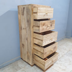 The Attic Jodhpur Tallboy Wooden Chest of Drawer Natural 55x40x125 cm