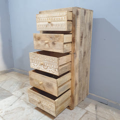 The Attic Jodhpur Tallboy Wooden Chest of Drawer Natural 55x40x125 cm