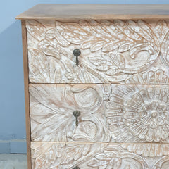 The Attic Jodhpur Wooden Chest of Drawer White Wash D45