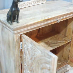Indian Furniture Hand Carved Solid Wood Cabinet 90x40x90 Cm Whitewash