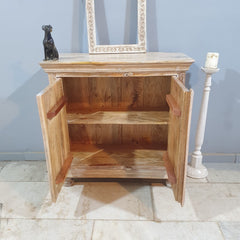Indian Furniture Hand Carved Solid Wood Cabinet 90x40x90 Cm Whitewash