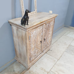 Indian Furniture Hand Carved Solid Wood Cabinet 90x40x90 Cm Whitewash
