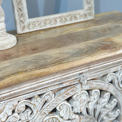 Indian Furniture Hand Carved Solid Wood Cabinet 90x40x90 Cm Whitewash