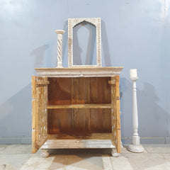 Indian Furniture Hand Carved Solid Wood Cabinet 90x40x90 Cm Whitewash
