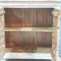 Indian Furniture Hand Carved Solid Wood Cabinet 90x40x90 Cm Whitewash