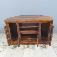 Takat Metal Jali Natural Indian Corner TV Cabinet 46