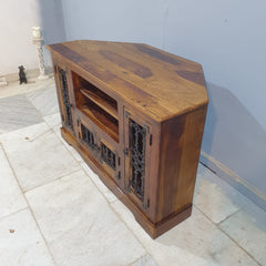 Takat Metal Jali Natural Indian Corner TV Cabinet 46
