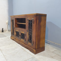 Takat Metal Jali Natural Indian Corner TV Cabinet 46