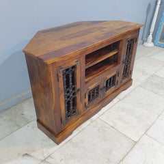 Takat Metal Jali Natural Indian Corner TV Cabinet 46