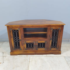 Takat Metal Jali Natural Indian Corner TV Cabinet 46