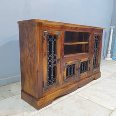 Takat Metal Jali Natural Indian Corner TV Cabinet 46