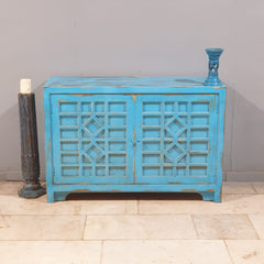 French Arched Hand Carved Doors Buffet Sideboard Turquoise C29