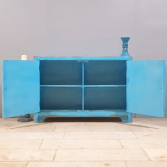 French Arched Hand Carved Doors Buffet Sideboard Turquoise C29