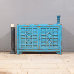 French Arched Hand Carved Doors Buffet Sideboard Turquoise C29