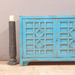 French Arched Hand Carved Doors Buffet Sideboard Turquoise C29