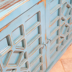 French Arched Hand Carved Doors Buffet Sideboard Turquoise C29