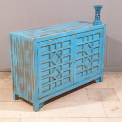 French Arched Hand Carved Doors Buffet Sideboard Turquoise C29