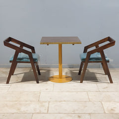 Metal Pedestal With Wooden Top Dining Table Set 17