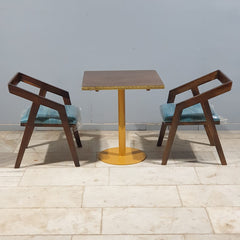 Metal Pedestal With Wooden Top Dining Table Set 17