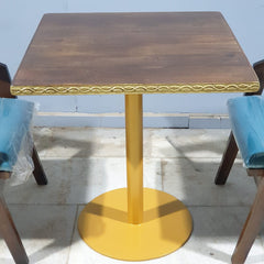 Metal Pedestal With Wooden Top Dining Table Set 17