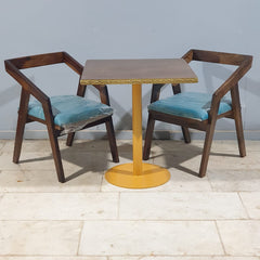 Metal Pedestal With Wooden Top Dining Table Set 17