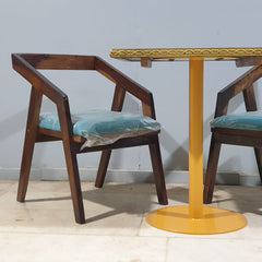 Metal Pedestal With Wooden Top Dining Table Set 17