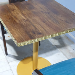 Metal Pedestal With Wooden Top Dining Table Set 17