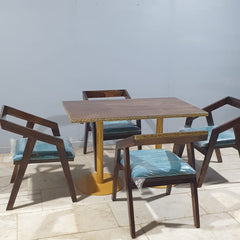 Metal Pedestal With Wooden Top Dining Table Set 18