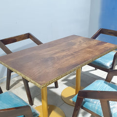 Metal Pedestal With Wooden Top Dining Table Set 18