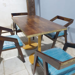 Metal Pedestal With Wooden Top Dining Table Set 18