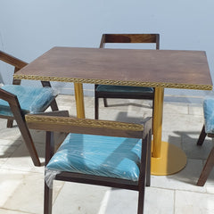 Metal Pedestal With Wooden Top Dining Table Set 18