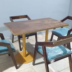 Metal Pedestal With Wooden Top Dining Table Set 18