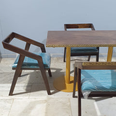 Metal Pedestal With Wooden Top Dining Table Set 18