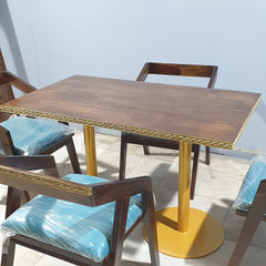 Metal Pedestal With Wooden Top Dining Table Set 18