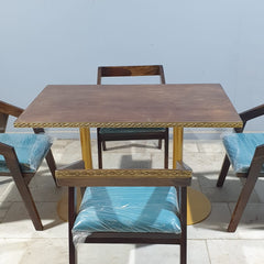 Metal Pedestal With Wooden Top Dining Table Set 18