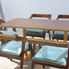 Metal Pedestal With Wooden Top Dining Table Set 16