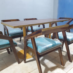 Metal Pedestal With Wooden Top Dining Table Set 16