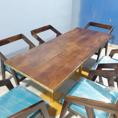 Metal Pedestal With Wooden Top Dining Table Set 16