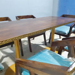 Metal Pedestal With Wooden Top Dining Table Set 16