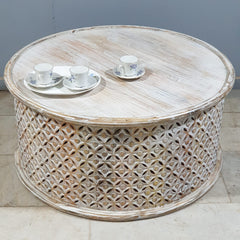 Bristol Indian Solid Mango Wood Round Coffee Table Whitewash C91