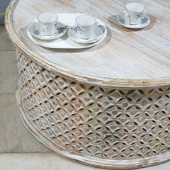 Bristol Indian Solid Mango Wood Round Coffee Table Whitewash C91