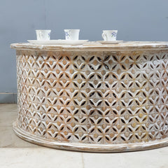 Bristol Indian Solid Mango Wood Round Coffee Table Whitewash C91