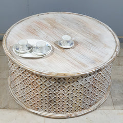 Bristol Indian Solid Mango Wood Round Coffee Table Whitewash C91