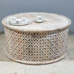 Bristol Indian Solid Mango Wood Round Coffee Table Whitewash C91